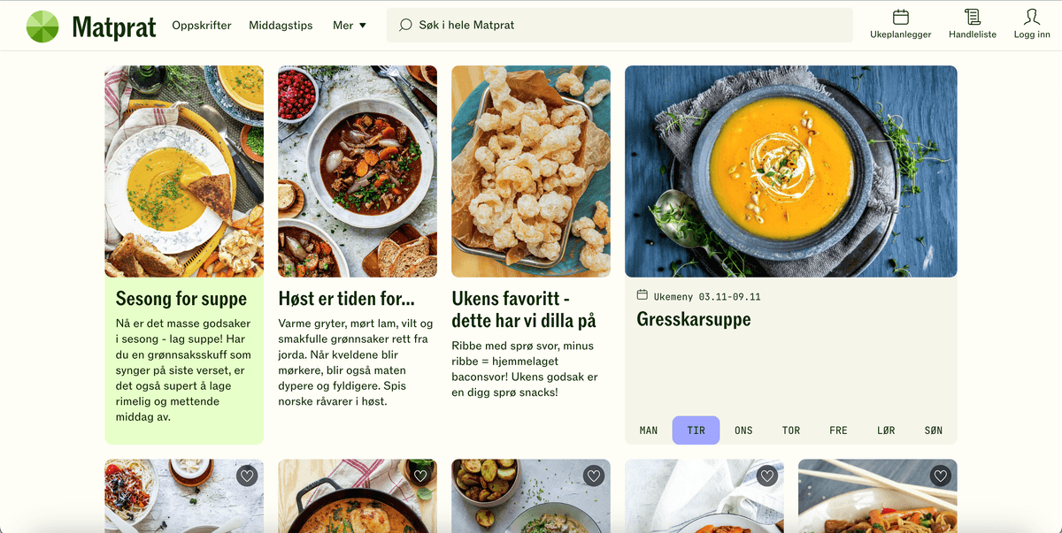 Matprat.no screenshot